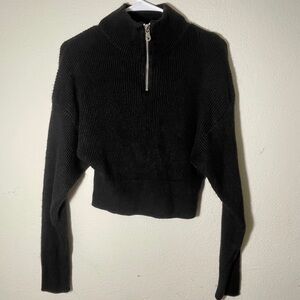 H&M Black Knit Cropped Half-Zip Women's Sweater - Size M